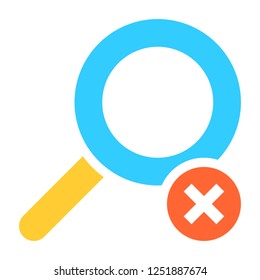 Flat magnifier icon magnifying glass sign loupe button with delete sign. Quick and easy recolorable shape isolated from background. Vector illustration a graphic element for web internet design