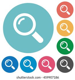 Flat magnifier icon set on round color background.