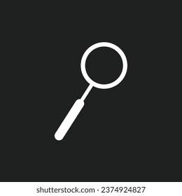 Flat magnifying glass icon on black background.
