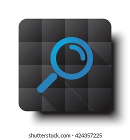 Flat Magnifying Glass icon on black app button with drop shadow