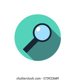 Flat magnifying glass icon. Question with a long shadow. Icon in the circle.