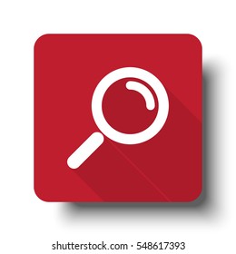 Flat Magnifying Glass web icon on red button with drop shadow