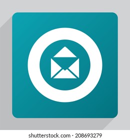 flat mail icon, white on green background 