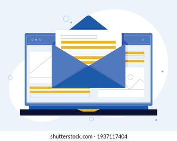 Flat mail notification on computer or laptop concept vector design 