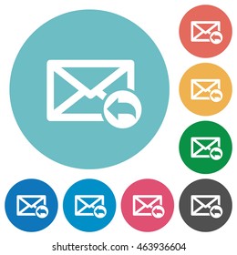 Flat mail reply icon set on round color background.