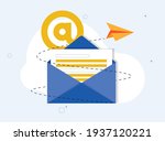 Flat mail sending with rocket concept vector illustration design