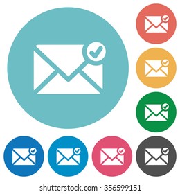 Flat Mail Sent Icon Set On Round Color Background.