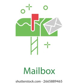 Ícone de Ilustração de Caixa de Correio Simples com Envelope de Email e Design de Sinalizador Vermelho