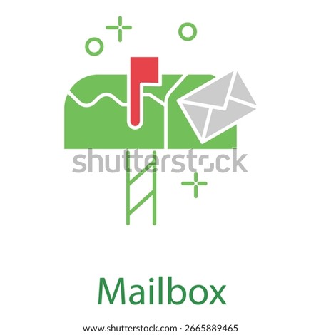 Flat Mailbox Illustration Icon with Mail Envelope and Red Flag Design