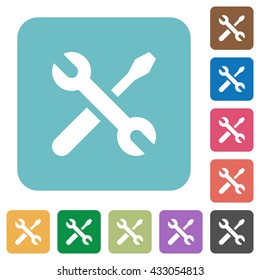 Flat maintenance icons on rounded square color backgrounds.