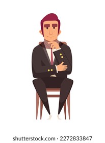 Flat male auction participant sitting on chair vector illustration