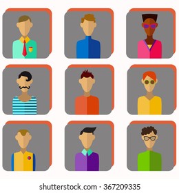 Flat male characters. Different men icons for web avatar or other purposes. 