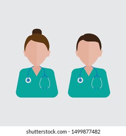 Flat male and female doctors healthcare vector illustration people cartoon avatar profile characters icon set. Health care hospital medical staff: doctor, nurse. Professional medicine team concept