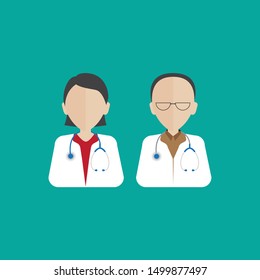 Flat male and female doctors healthcare vector illustration people cartoon avatar profile characters icon set. Health care hospital medical staff: doctor, nurse. Professional medicine team concept