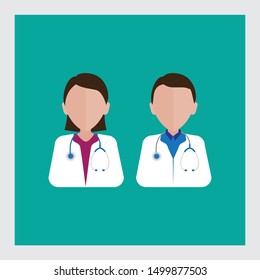 Flat male and female doctors healthcare vector illustration people cartoon avatar profile characters icon set. Health care hospital medical staff: doctor, nurse. Professional medicine team concept