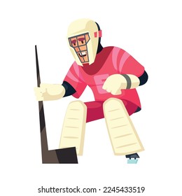 Flat male hockey goalkeeper during game vector illustration