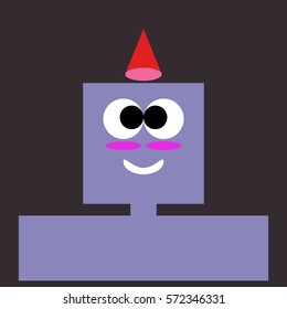 flat male robot with a funny red hat