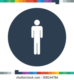Flat male stick figure icon in a circle.