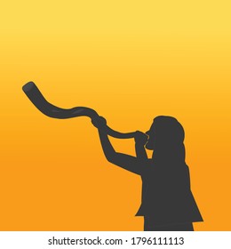 flat man blows shofar under the sky