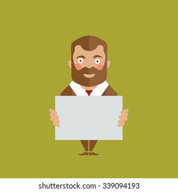 Flat man character hold blank paper