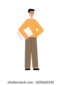 Flat man with confused face expression on white background vector illustration