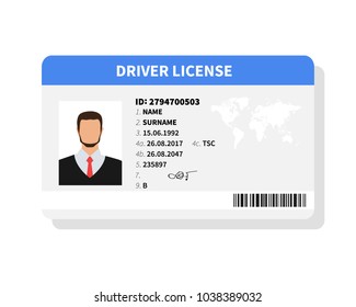 Flat man driver license plastic card template, identification card vector illustration