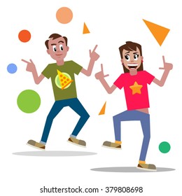 Flat man and girl pose. Dance