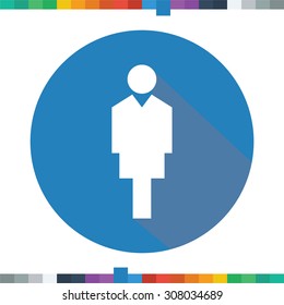 Flat man icon in a blue circle with a long shadow