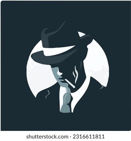 flat man illustration with a hat man doing a smoking minimalist man illustration 