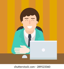 Flat Man With Laptop Illustration