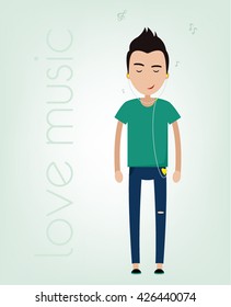 Flat man listening to music