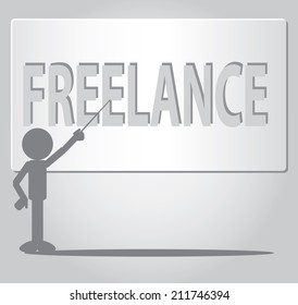 Flat Man pointing freelance word written on whiteboard