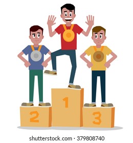 Flat man pose.Graph grow up. Competition