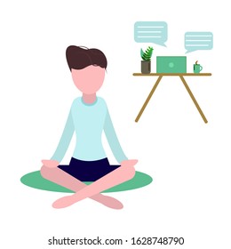 flat man resting from work and meditating