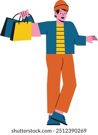 Flat Man shopping illustration vector