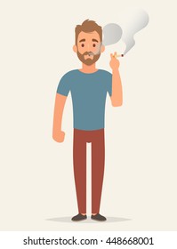 Flat Man Smoking A Cigarette. Vector Illustration