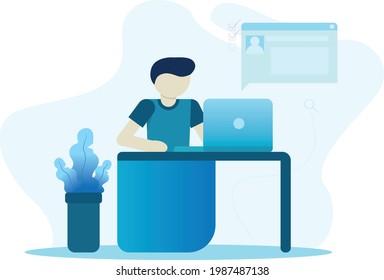 Flat man using computer design ( Flat Design )