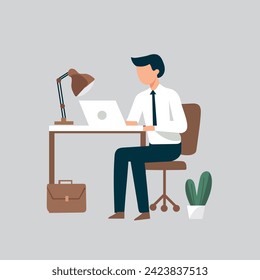 flat man work at office vector IIlustration