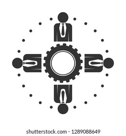 Flat management team interaction icon for web design.