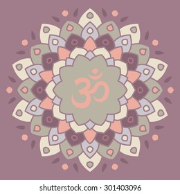 Flat mandala with om sign.Vector colorful illustration.Ethnic decorative elements