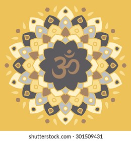 Flat mandala with om sign.Vector colorful illustration.Ethnic decorative elements
