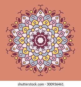 Flat mandala.Vector colorful illustration.Ethnic decorative elements