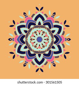 Flat mandala.Vector colorful illustration.Ethnic decorative elements