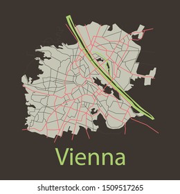 Flat map of the city of Vienna, Austria