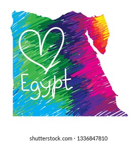 
Flat map of Egypt country. Multicolored drawing markers. Bright colours.