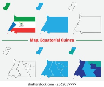 Flat map of Equatorial Guinea with flag