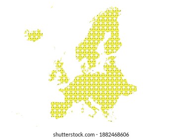 Flat map of Europe made of smiling faces.  Concept illustration for a happy nation.  