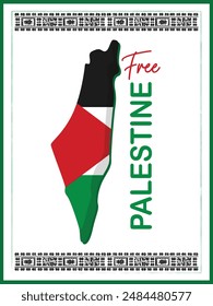 Flat map and the flag of Palestine drawn by hand