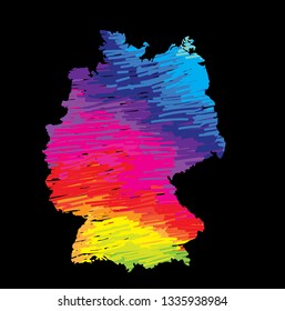 
Flat map of Germany country. Multicolored drawing markers. Bright colours.
