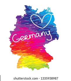 
Flat map of Germany country. Multicolored drawing markers. Bright colours.